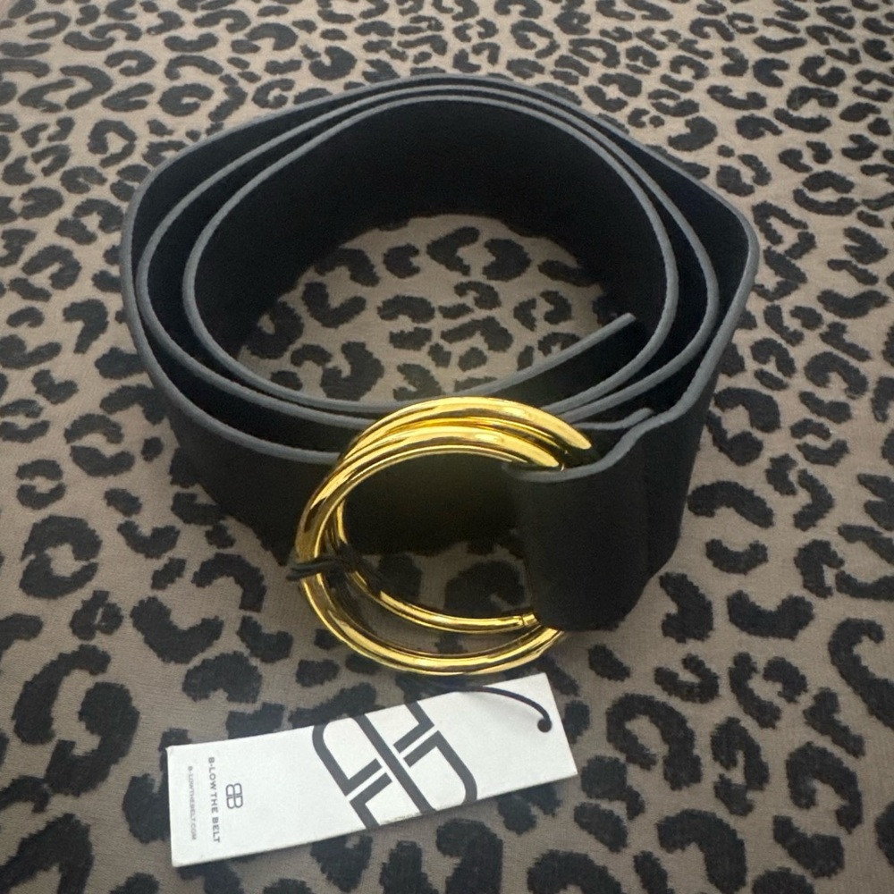 B-Low the Belt Black Belt with Gold Double-Ring Buckle